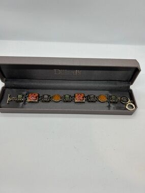 Dillard's Multicolor Stone Link Bracelet - Green, Orange, Pink Accents